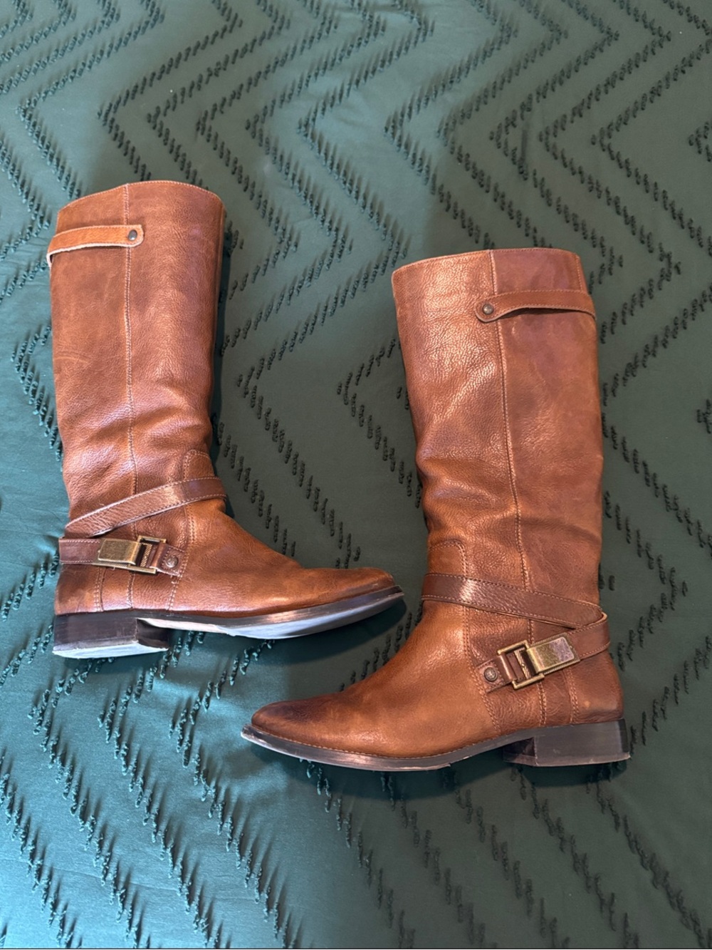 Arturo Chiang Brown Leather Knee-High Boots with Buckle Detail